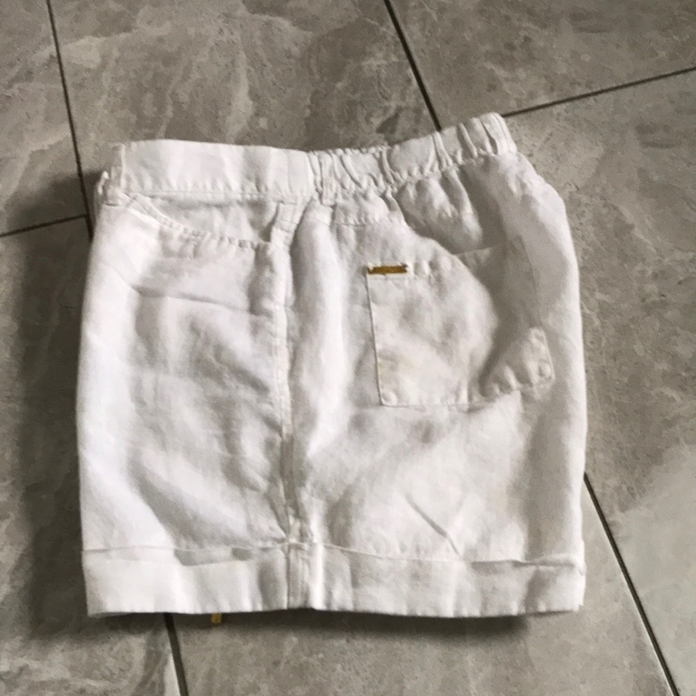 COMPANY Ellen Tracy Women 100% Linen Pull Up Flat Front White Shorts | L